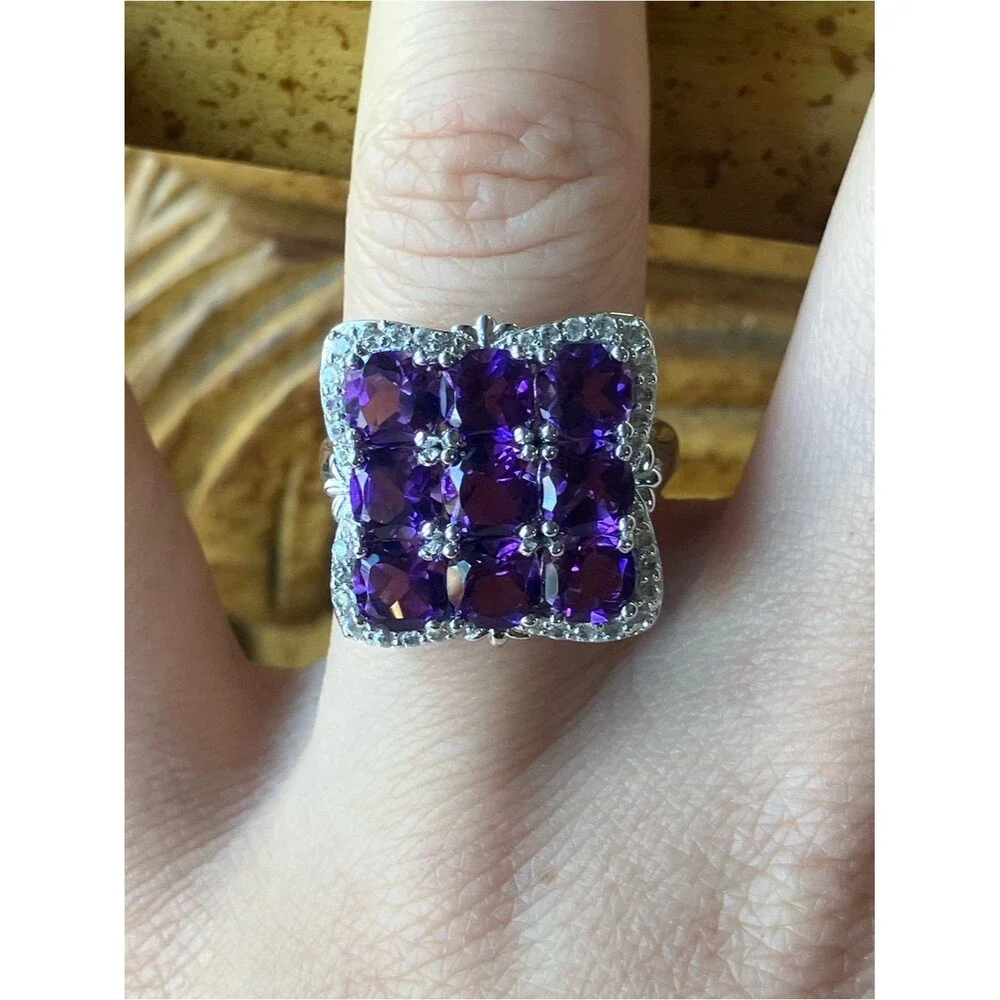 African Amethyst Sterling Silver Cocktail Ring Size 7